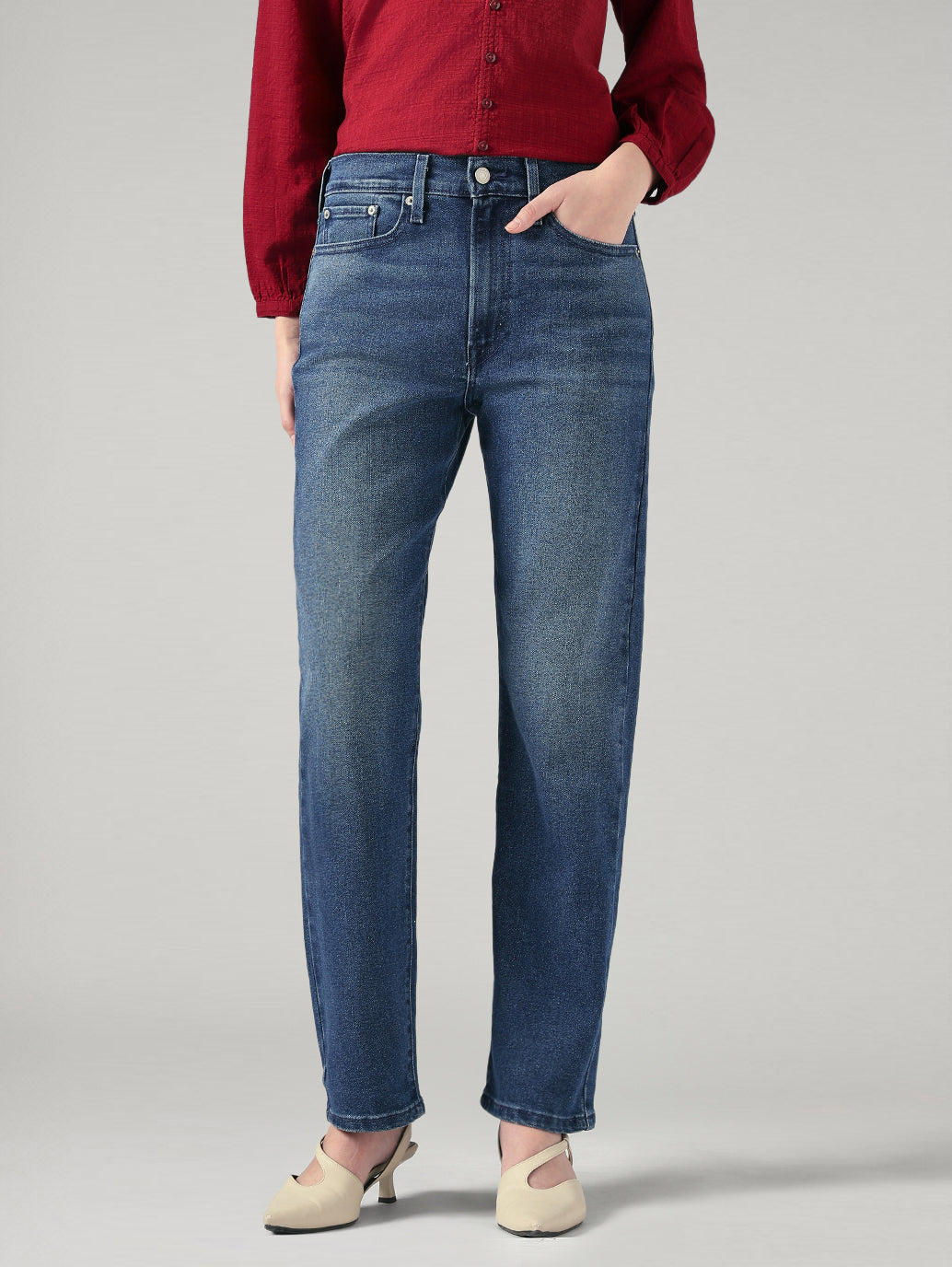 Women's Blue Wedgie Straight Fit High Rise Jeans - Front View