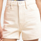 Women's High Rise Cream Regular Fit Denim Shorts