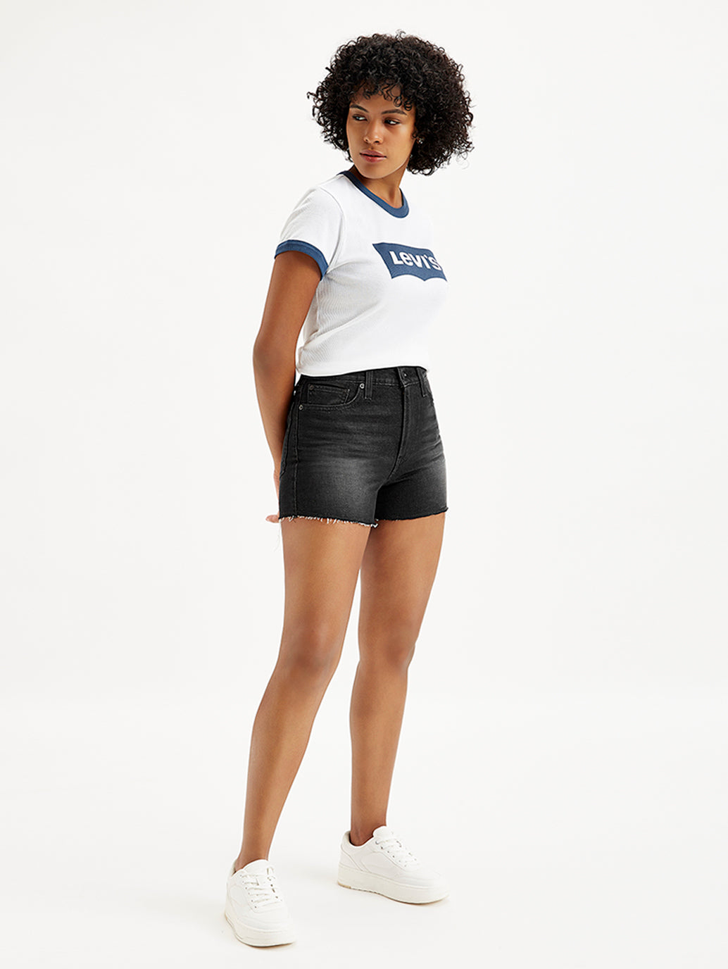 Women's High Rise Black Regular Fit Denim Shorts