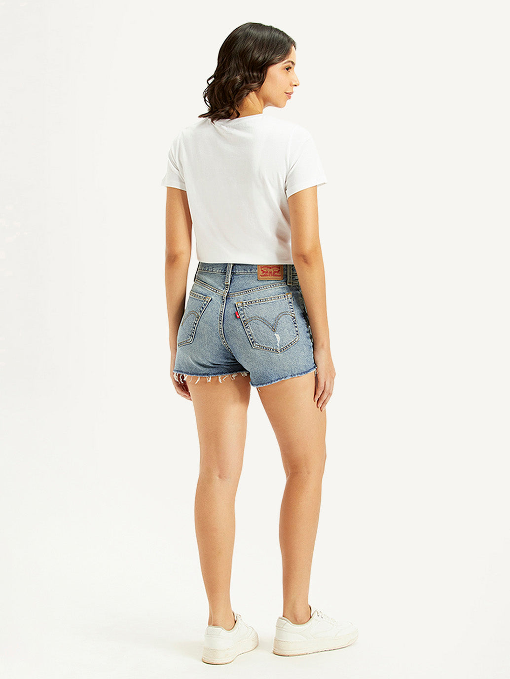 Women's Mid Rise Blue Wedgie Shorts - Back View