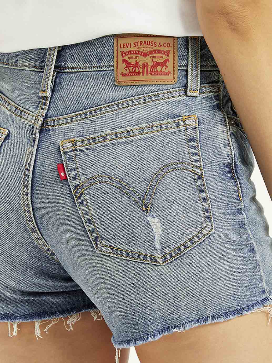 Women's Mid Rise Blue Wedgie Shorts - Detail View