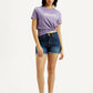 Women's Med Indigo Mid Rise Denim Wedgie Shorts - Styleshot View