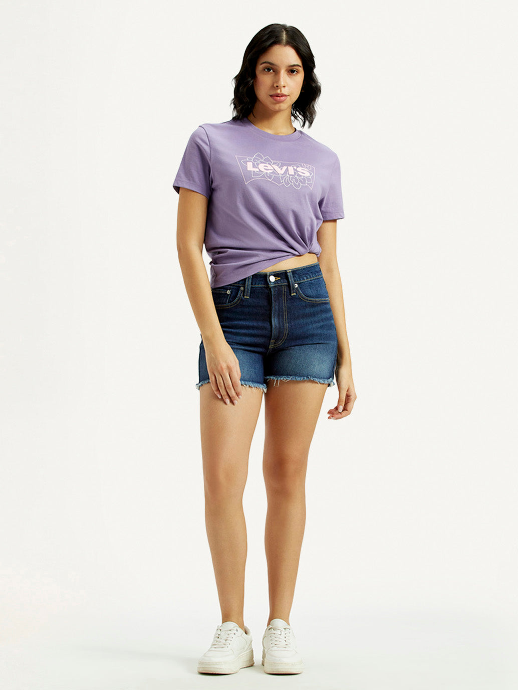 Women's Med Indigo Mid Rise Denim Wedgie Shorts