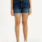 Women's Med Indigo Mid Rise Denim Wedgie Shorts - Front View