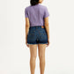 Women's Med Indigo Mid Rise Denim Wedgie Shorts - Back View