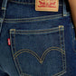 Women's Med Indigo Mid Rise Denim Wedgie Shorts - Detail View