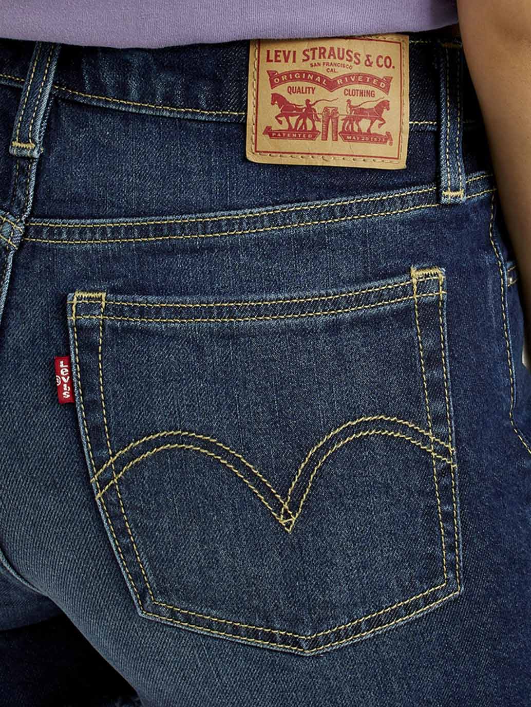 Women's Med Indigo Mid Rise Denim Wedgie Shorts - Detail View