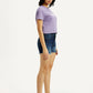 Women's Med Indigo Mid Rise Denim Wedgie Shorts - Side View