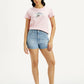Women's Indigo Mid Rise Denim Wedgie Shorts - Front View