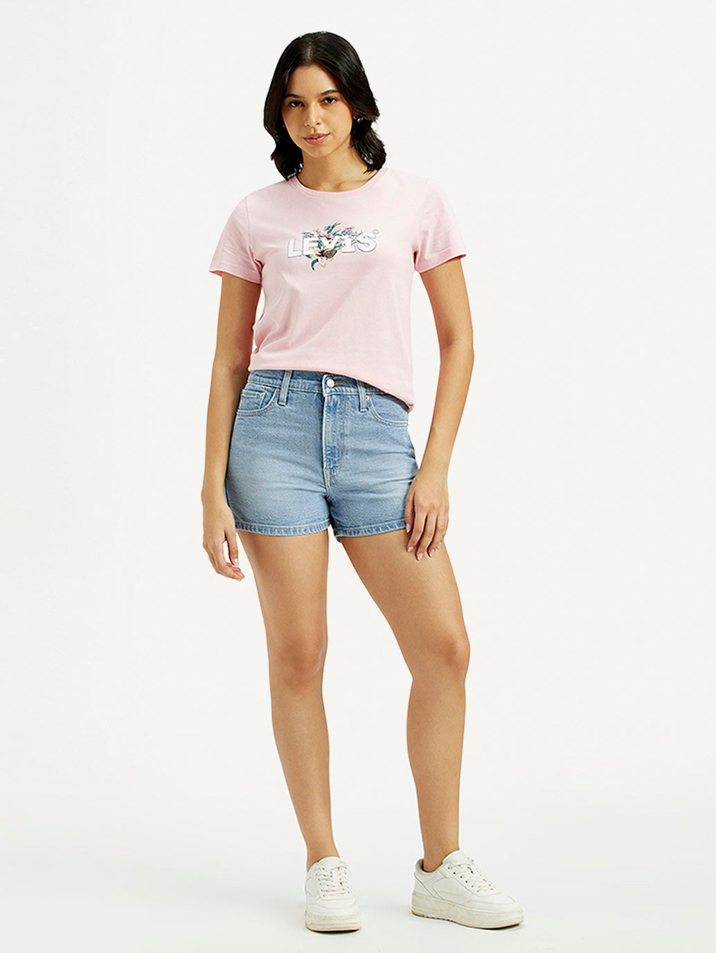 Women's Indigo Mid Rise Denim Wedgie Shorts - Front View