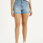 Women's Indigo Mid Rise Denim Wedgie Shorts - Front View