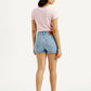 Women's Indigo Mid Rise Denim Wedgie Shorts - Back View