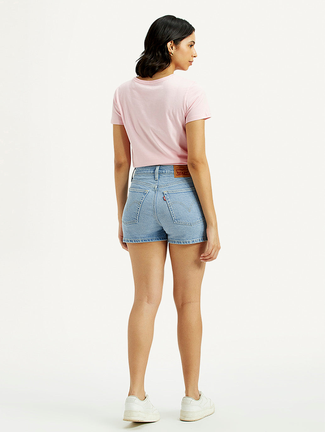 Women's Indigo Mid Rise Denim Wedgie Shorts - Back View