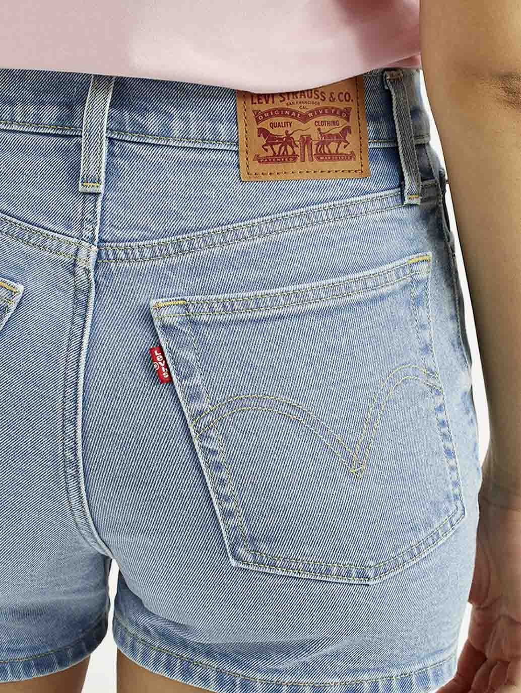 Women's Indigo Mid Rise Denim Wedgie Shorts - Detail View