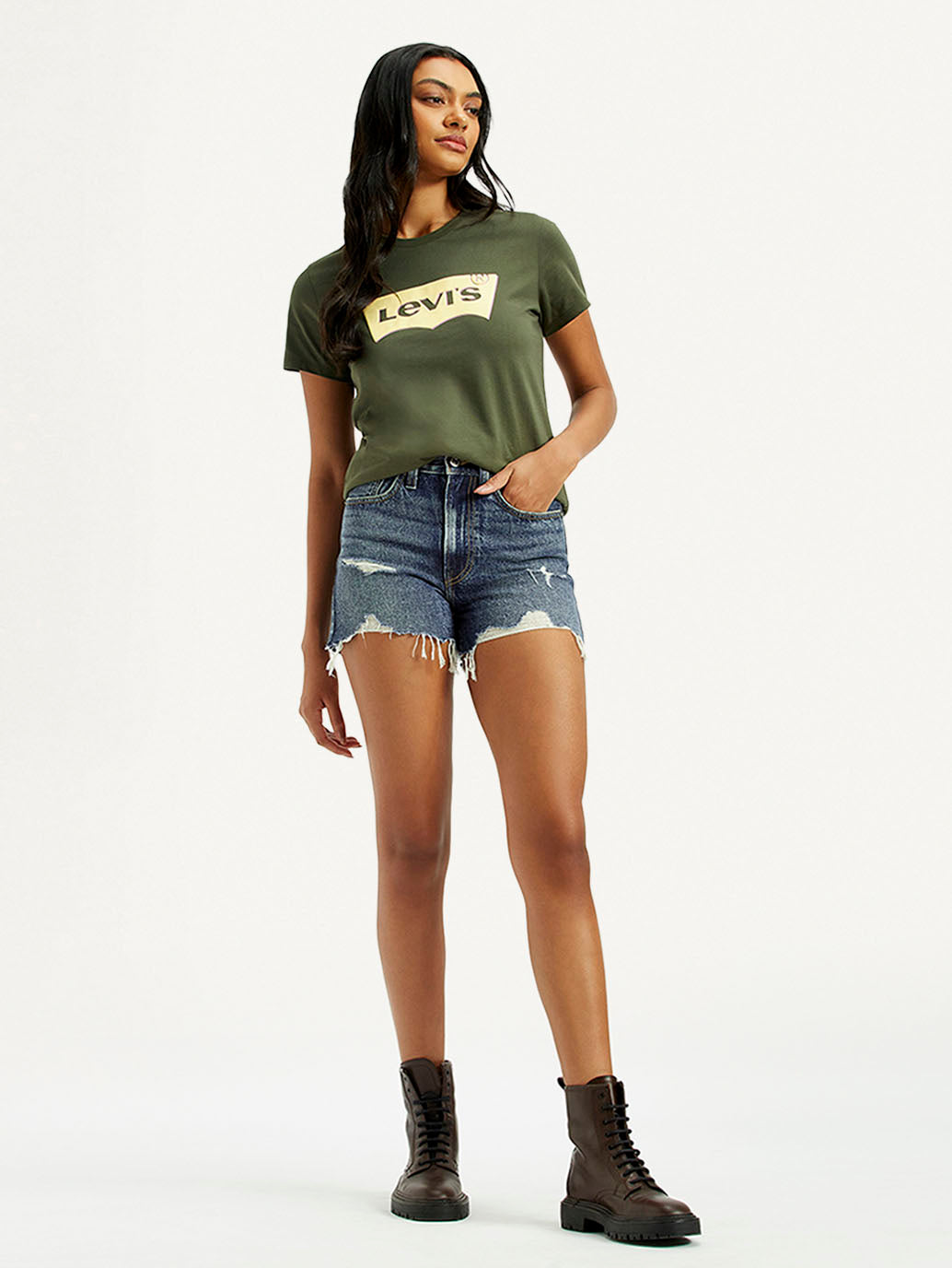 Women's Mid Indigo Wedgie Fit Mid Rise Shorts