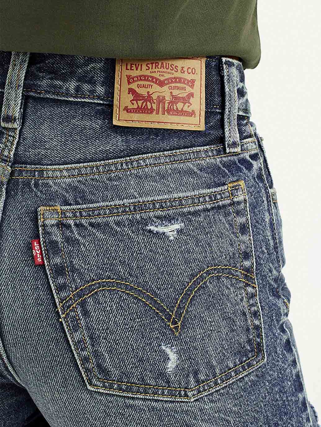 Women's Mid Indigo Wedgie Fit Mid Rise Shorts - Detail View