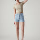 Women's Light Indigo Wedgie Fit Mid Rise Shorts - Styleshot View