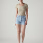 Women's Light Indigo Wedgie Fit Mid Rise Shorts - Front View