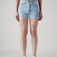 Women's Light Indigo Wedgie Fit Mid Rise Shorts - Front View