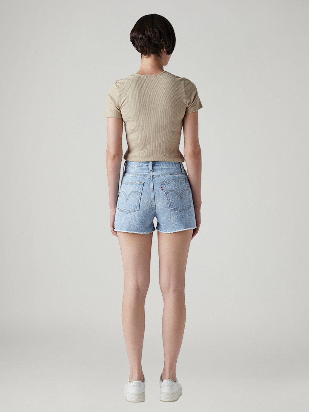 Women's Light Indigo Wedgie Fit Mid Rise Shorts - Back View