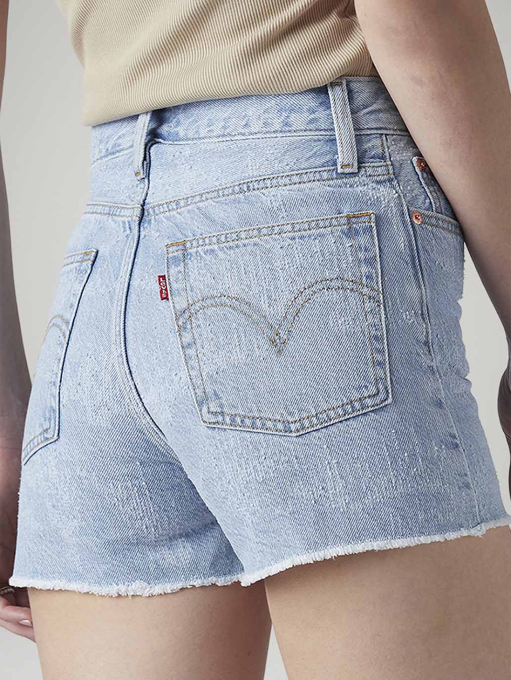 Women's Light Indigo Wedgie Fit Mid Rise Shorts - 20 View