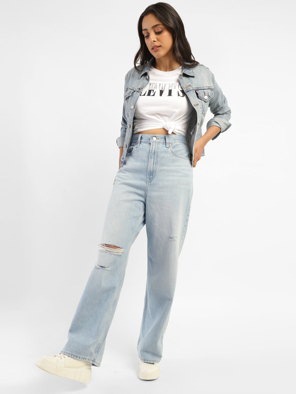Women's Blue Loose Fit High Rise Jeans