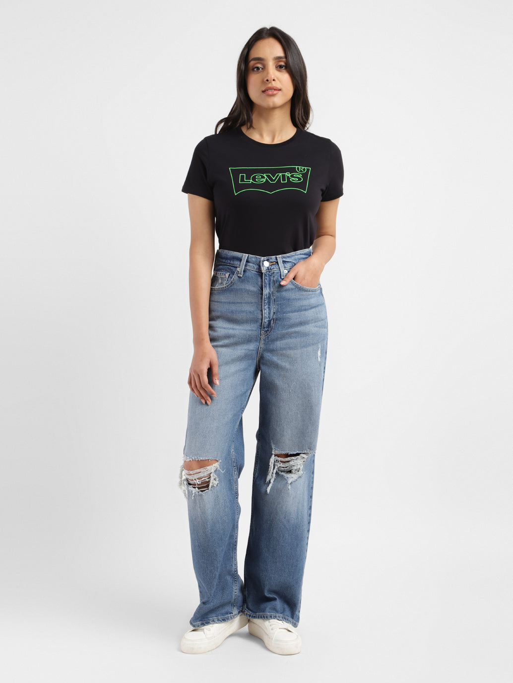 Women's Blue Loose Fit High Rise Jeans