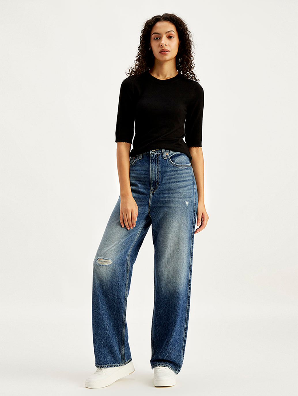 Women's Blue Loose Fit High Rise Jeans