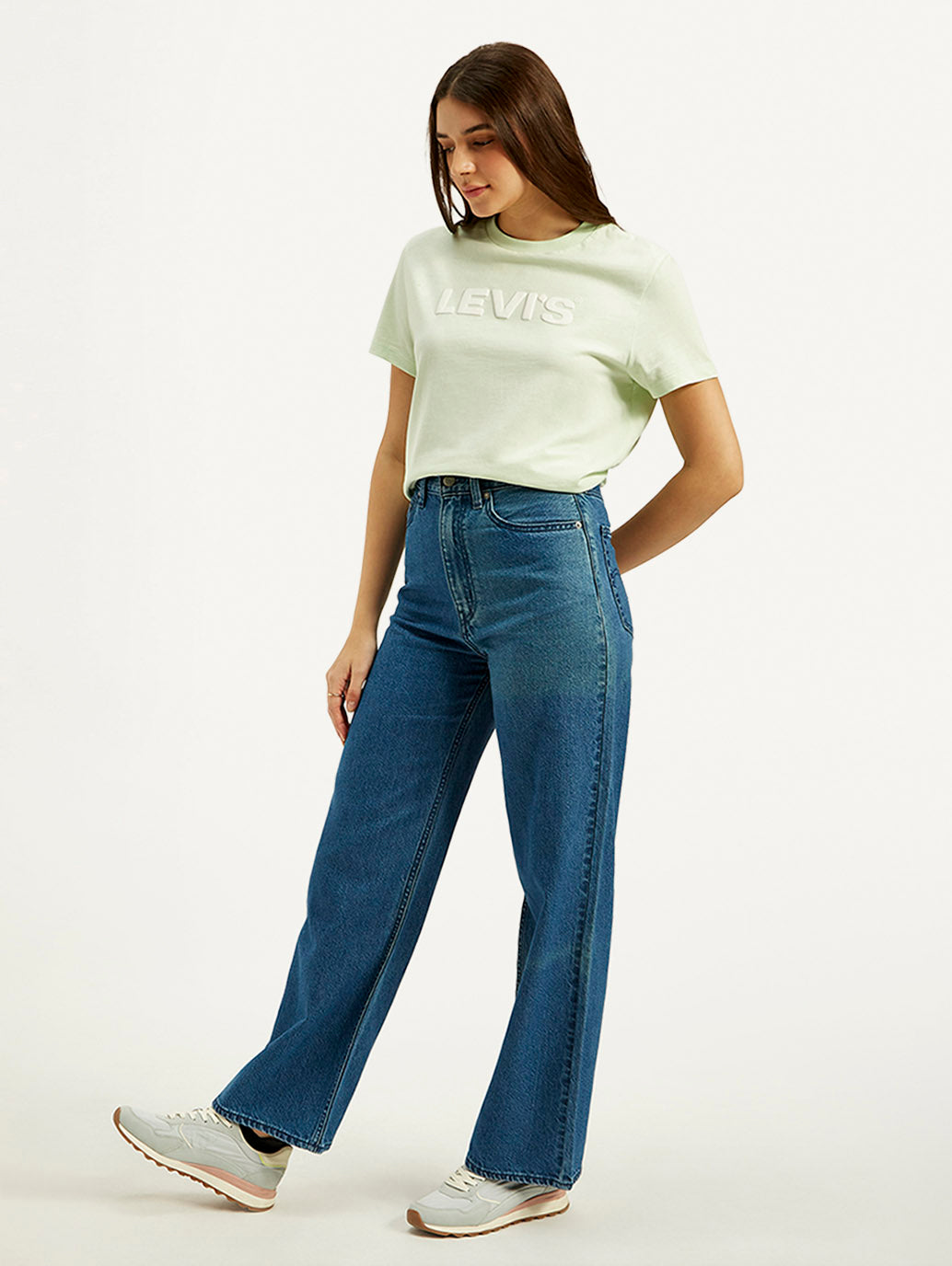Women's Blue Loose Fit High Rise Jeans - Side View