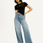 Women's Light Indigo Loose Fit High Rise Jeans - Elevated View