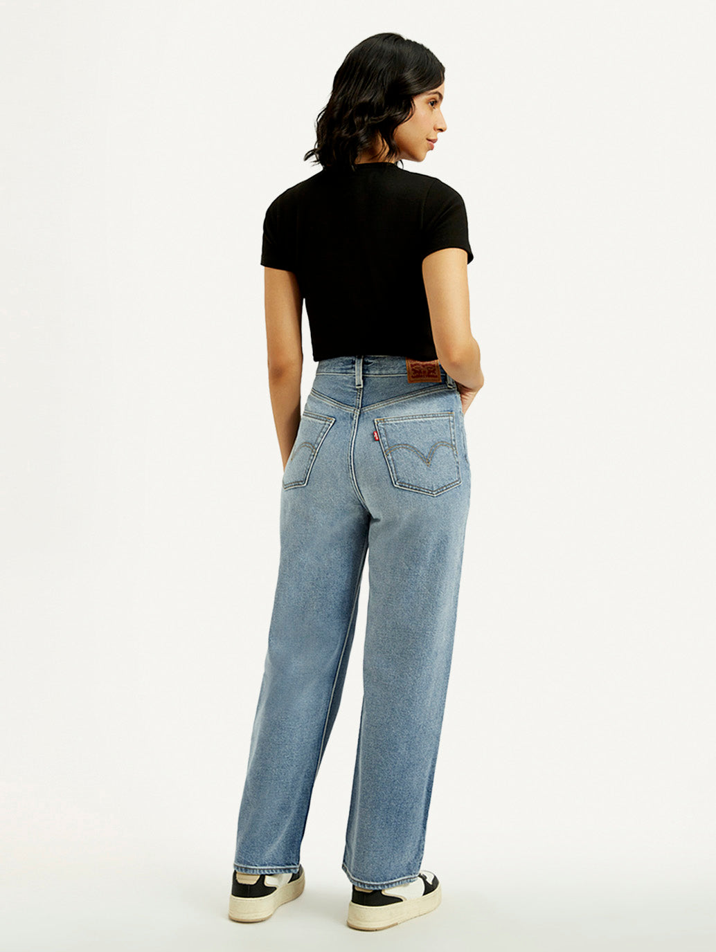 Women's Light Indigo Loose Fit High Rise Jeans - Back View