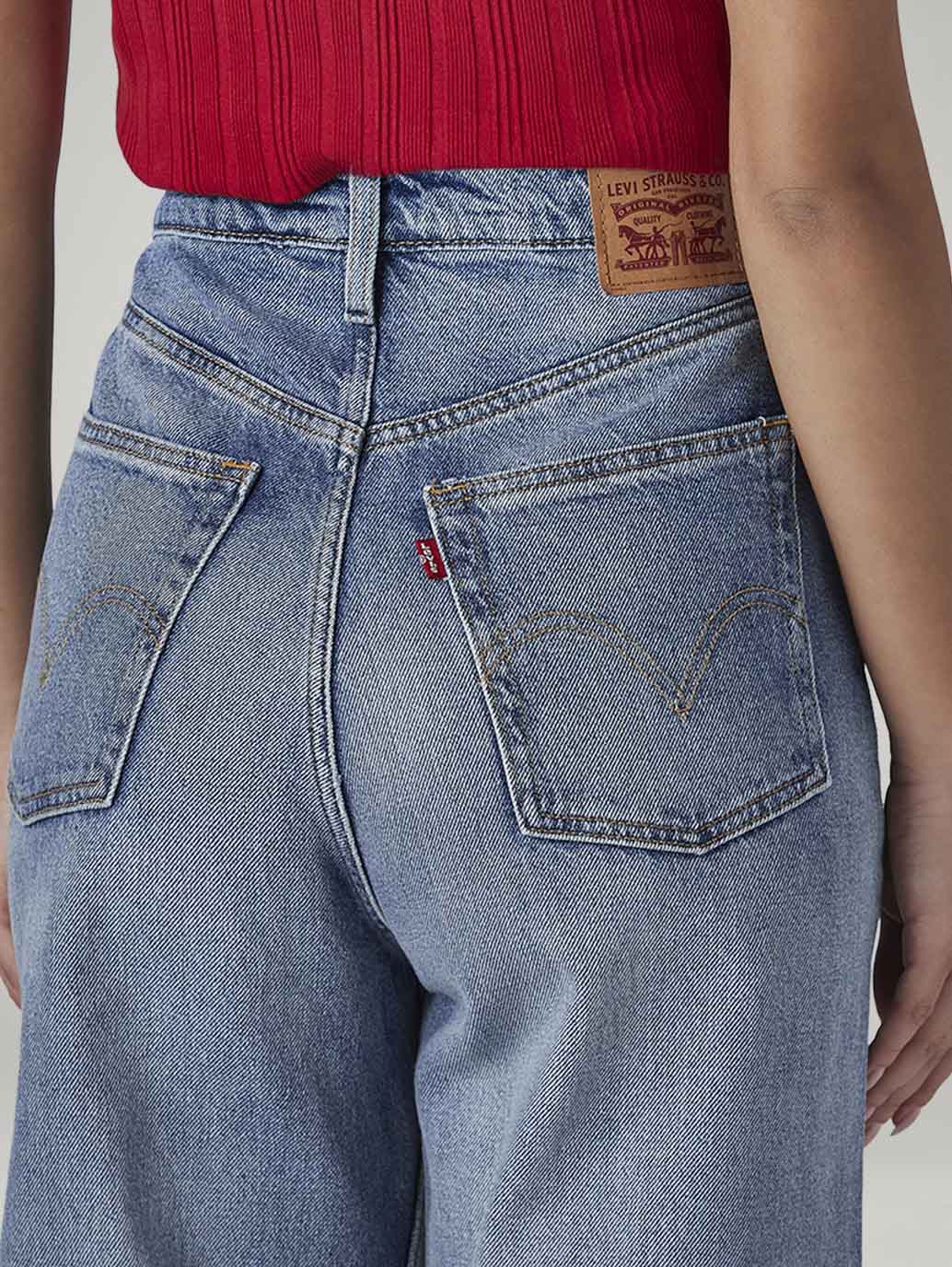 Women's Light Indigo Loose Fit High Rise Jeans - Detail View