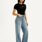 Women's Light Indigo Loose Fit High Rise Jeans - Side View