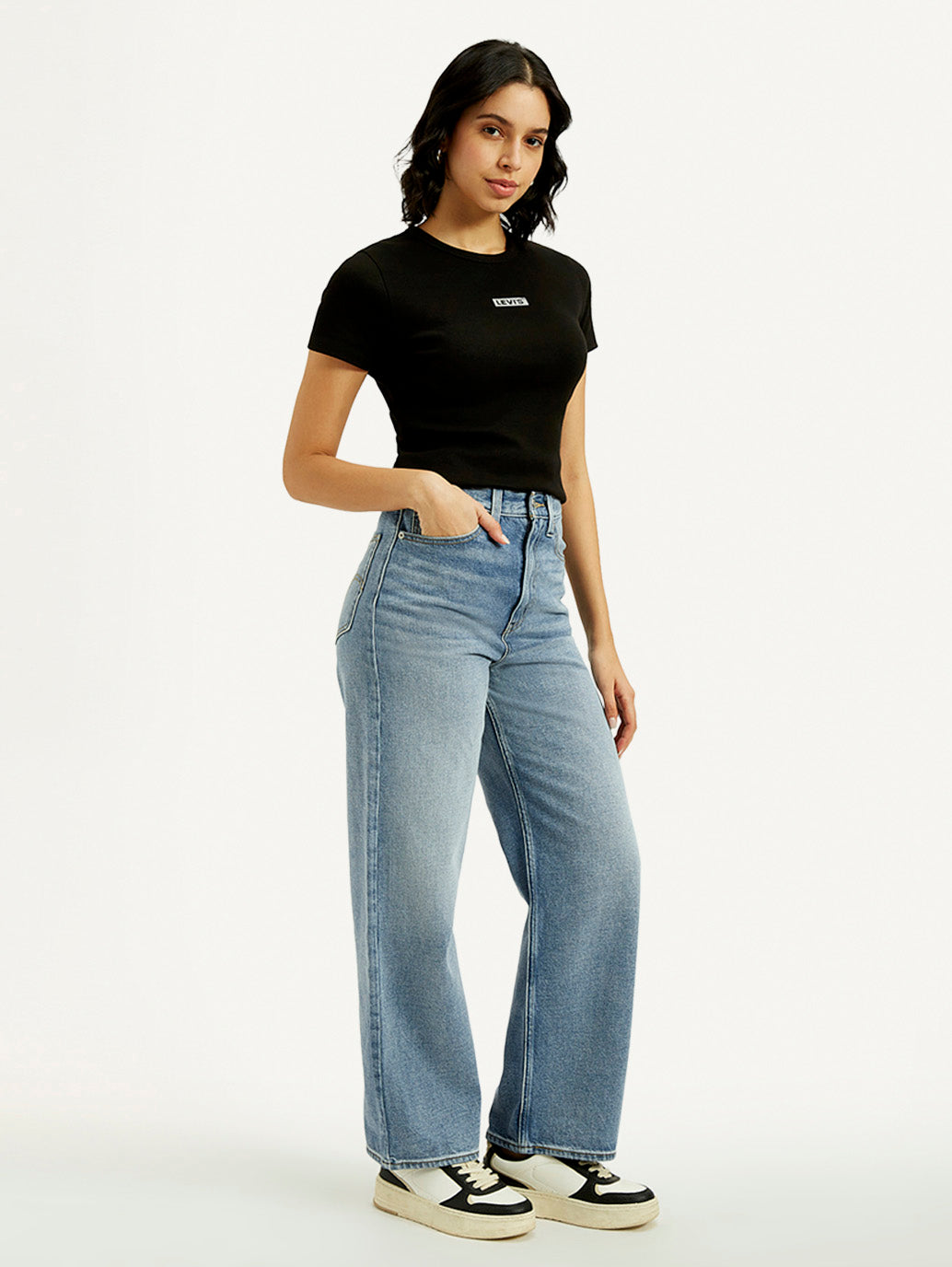 Women's Light Indigo Loose Fit High Rise Jeans - Side View