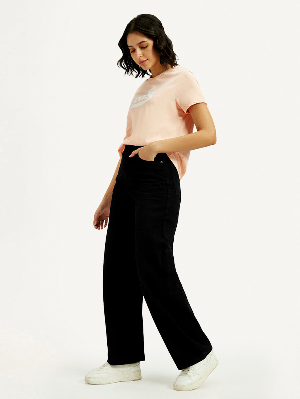 Women's Black Loose Fit High Rise Jeans - Styleshot View