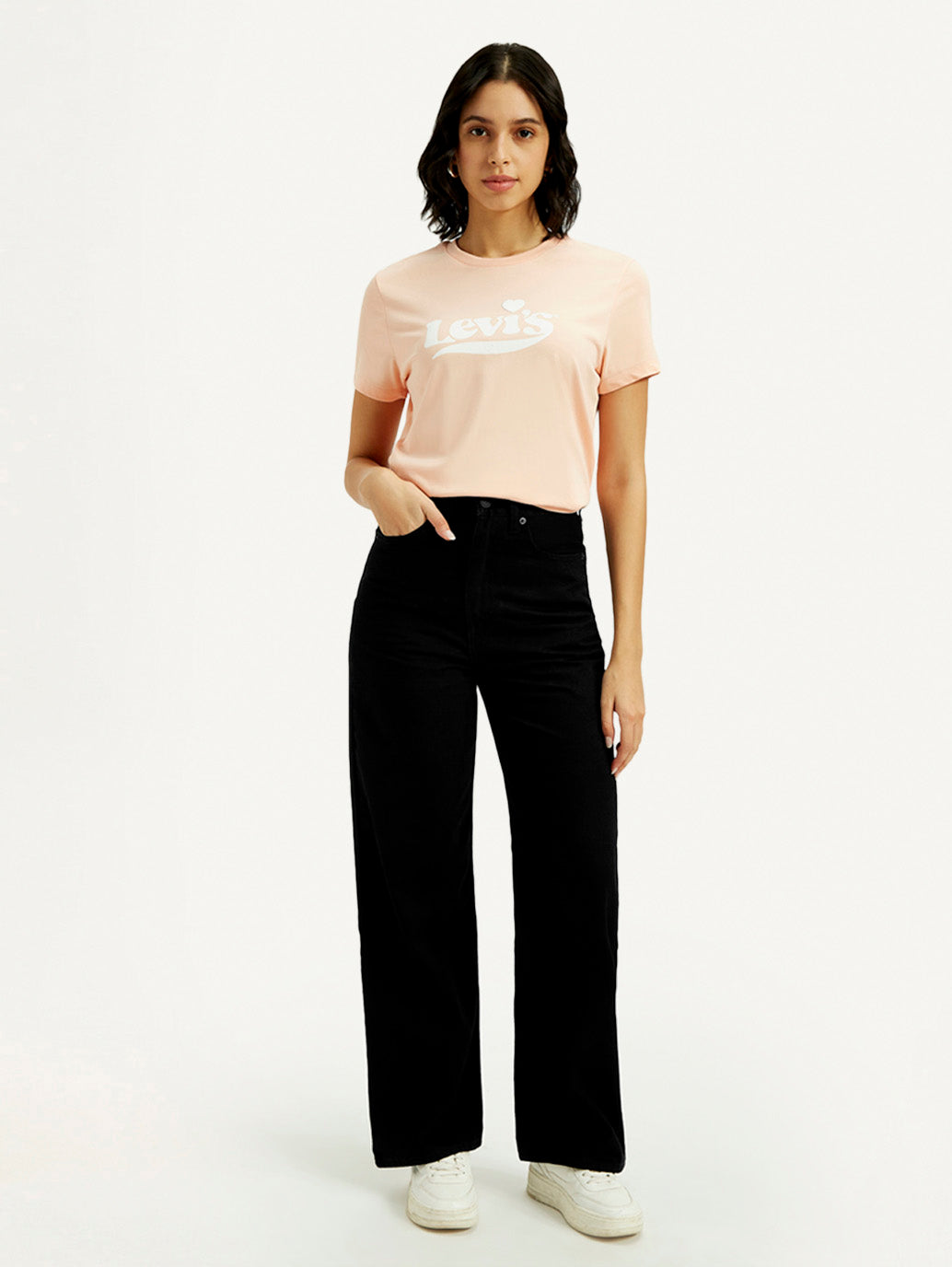 Women's Black Loose Fit High Rise Jeans - Front View