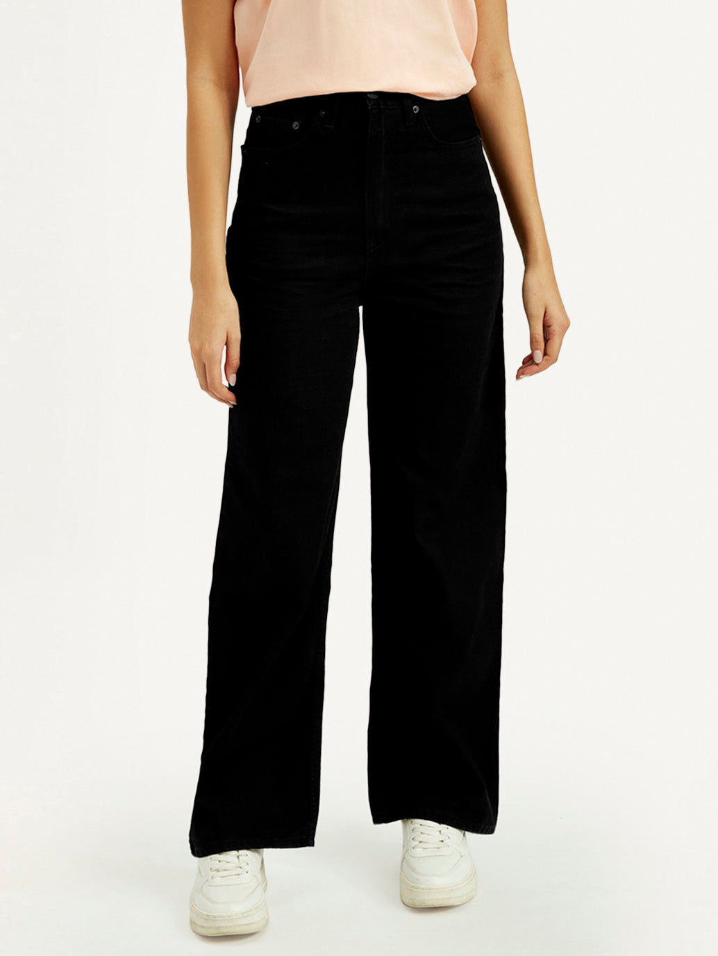 Women's Black Loose Fit High Rise Jeans - Front View