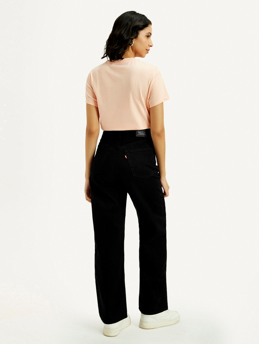 Women's Black Loose Fit High Rise Jeans - Back View