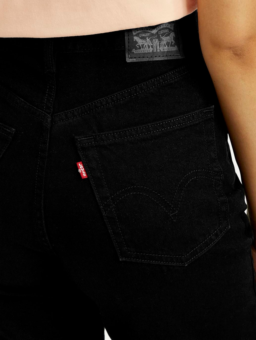 Women's Black Loose Fit High Rise Jeans - Detail View
