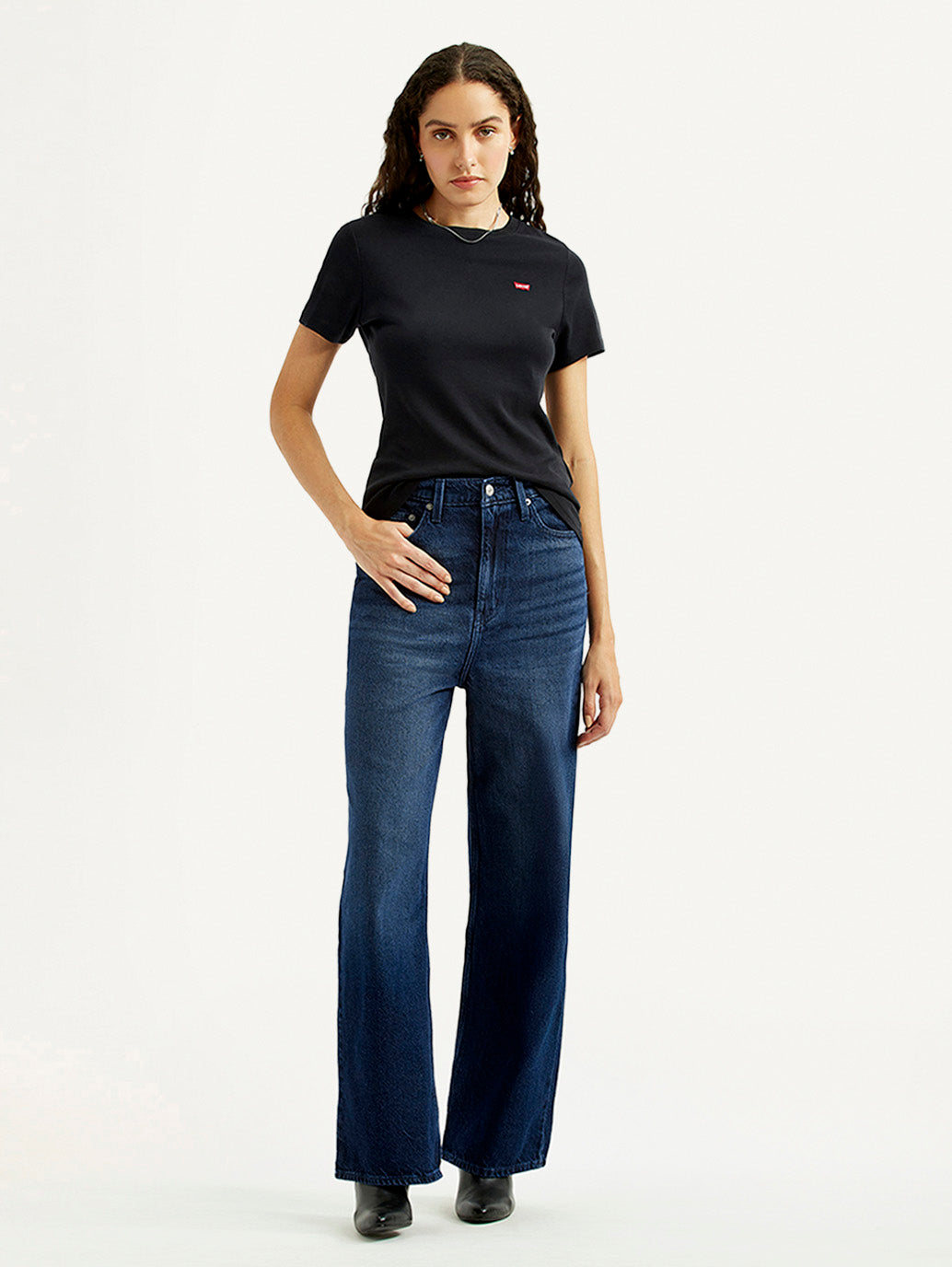 Women's Navy Loose Fit High Rise Jeans - Styleshot View