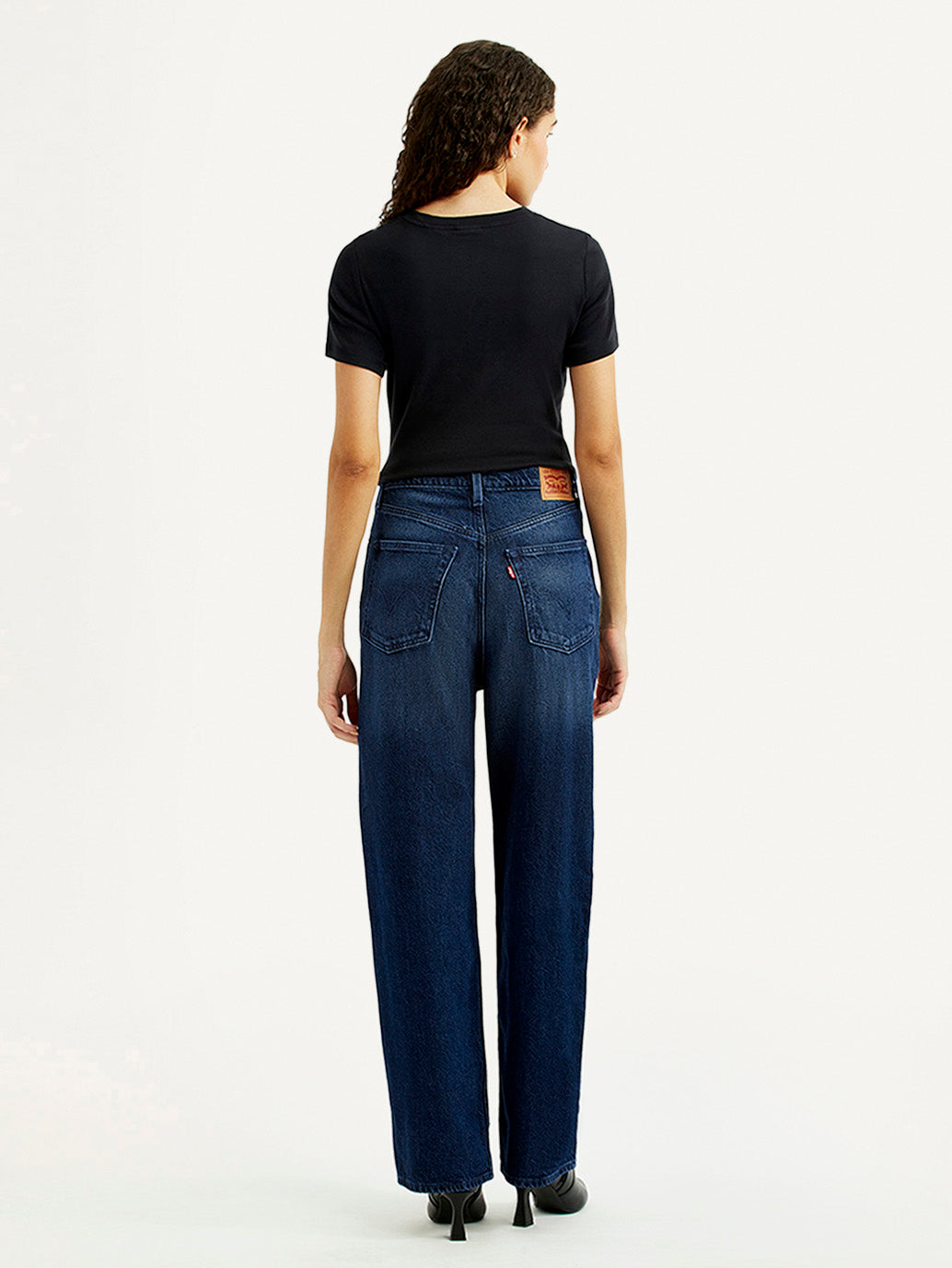 Women's Navy Loose Fit High Rise Jeans - Back View