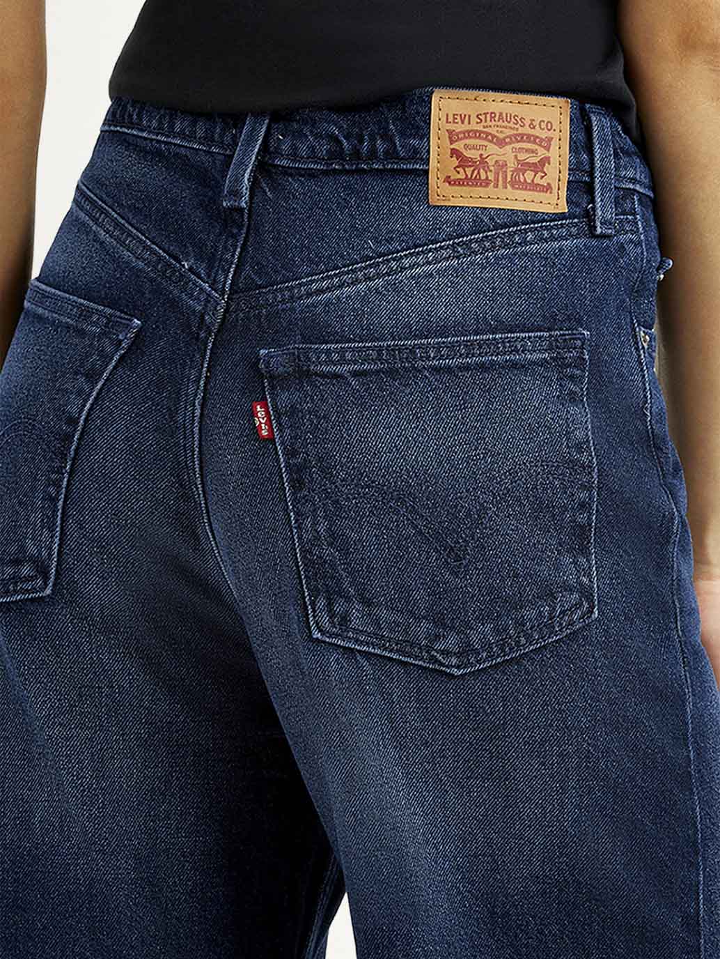 Women's Navy Loose Fit High Rise Jeans - Detail View