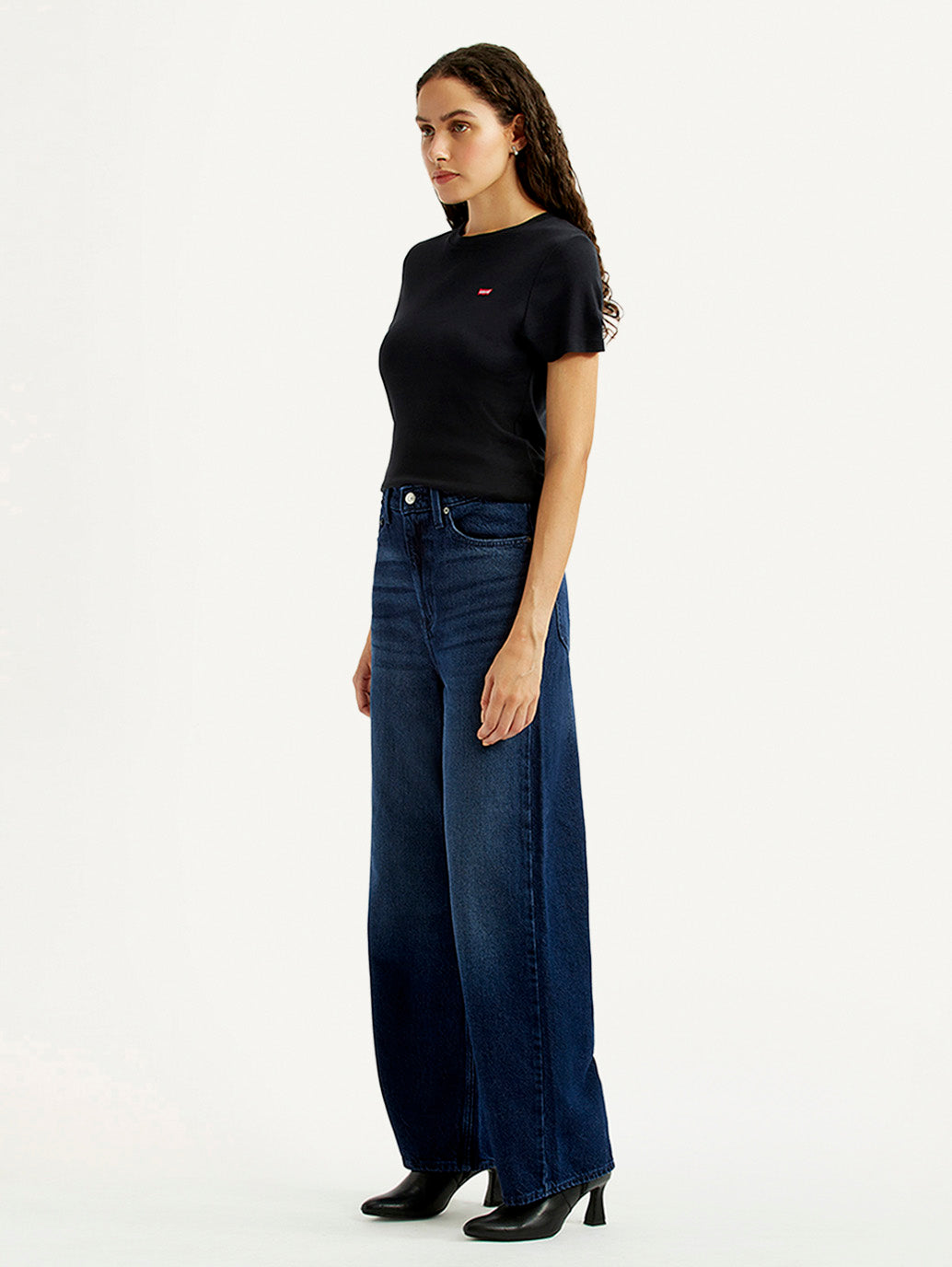 Women's Navy Loose Fit High Rise Jeans - Side View