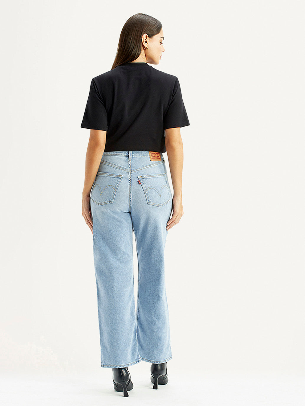 Women's Light Blue Wide Leg Fit High Rise Jeans - Back View