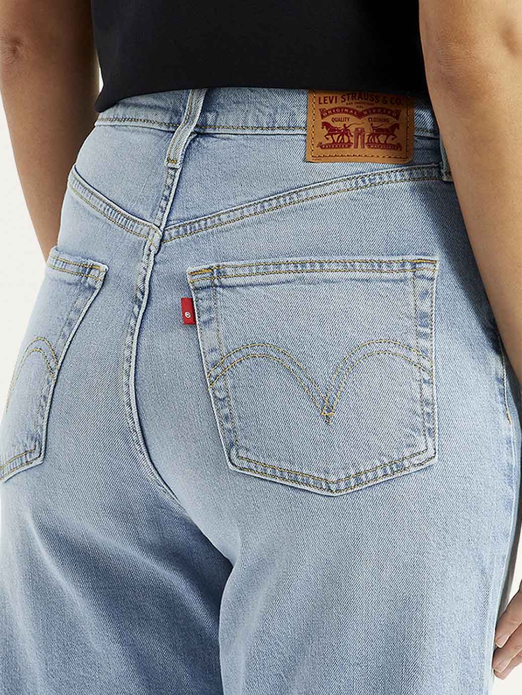 Women's Light Blue Wide Leg Fit High Rise Jeans - Detail View