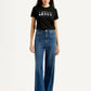 Women's Dark Blue Loose Fit High Rise Jeans - Front View