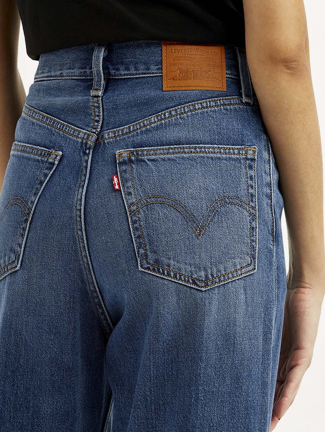 Women's Dark Blue Loose Fit High Rise Jeans - Detail View