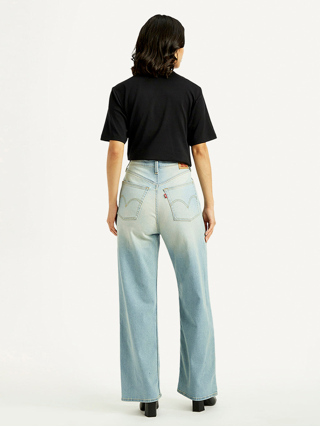 Women's Blue Loose Fit High Rise Jeans - Back View