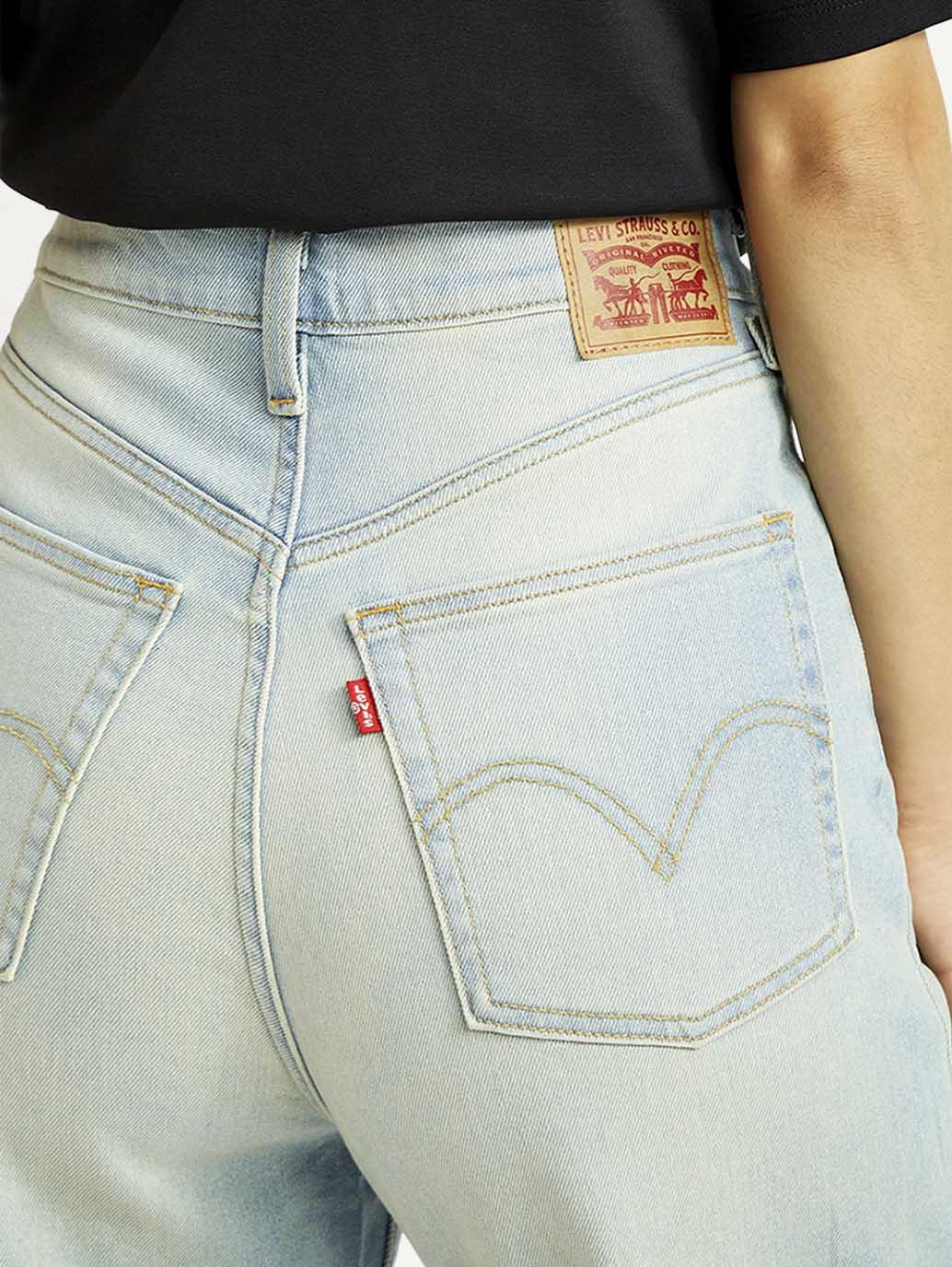 Women's Blue Loose Fit High Rise Jeans - Detail View