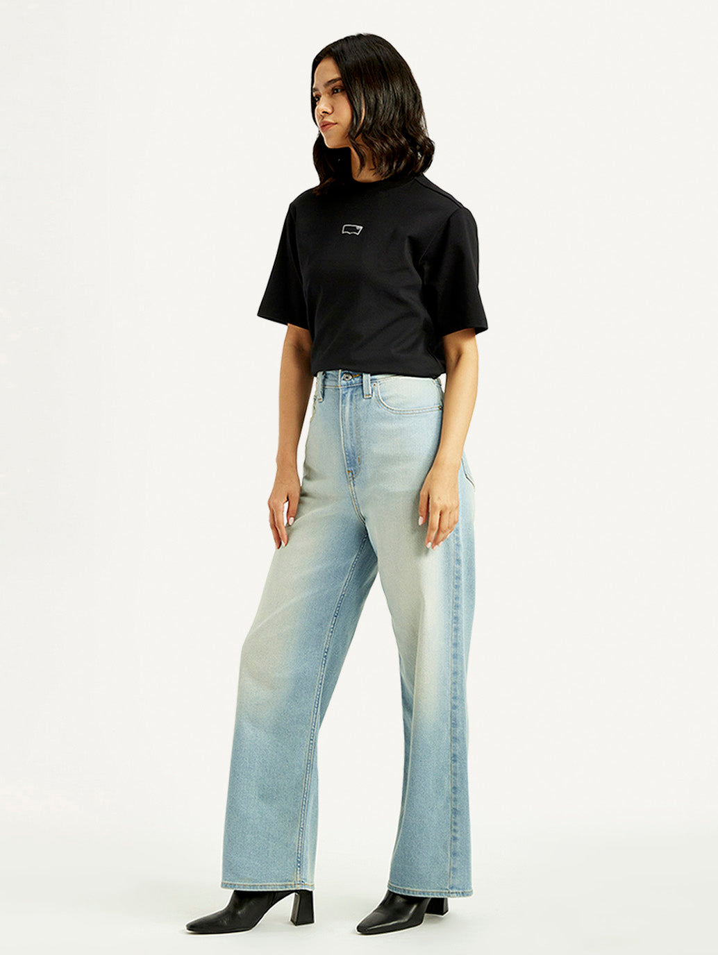 Women's Blue Loose Fit High Rise Jeans - Side View